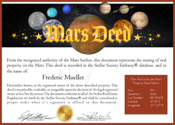 Buy Planet - Example license after buying property on the mars