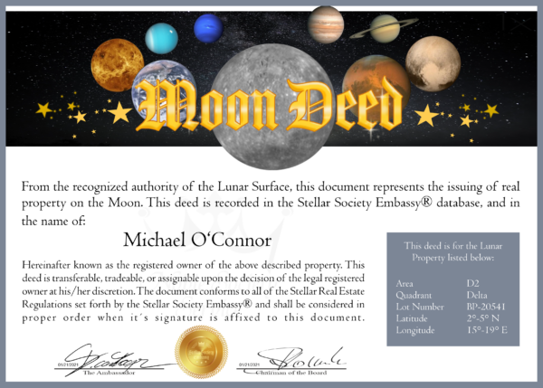 Buy Planet - Example license after buying property on the moon